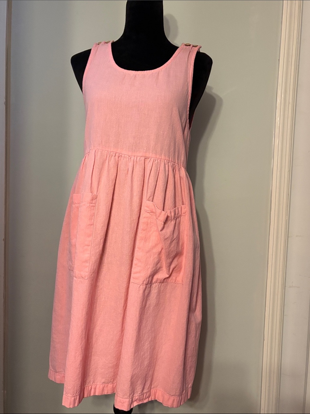 Pink 100% Linen Pinafore Style Jumper Dress